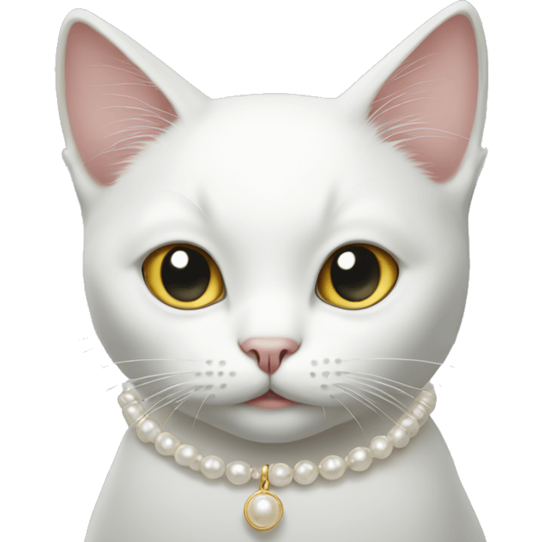 White Cat wearing pearl necklace  emoji