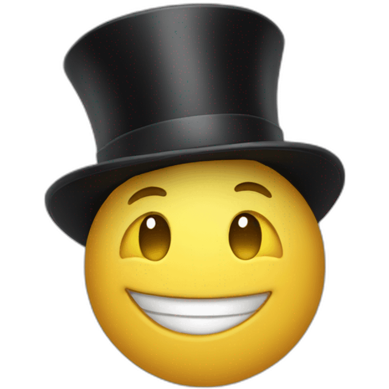 person with hands in the air, smiling, wearing a top hat emoji