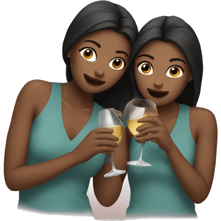 Two girls drinking wine together  emoji