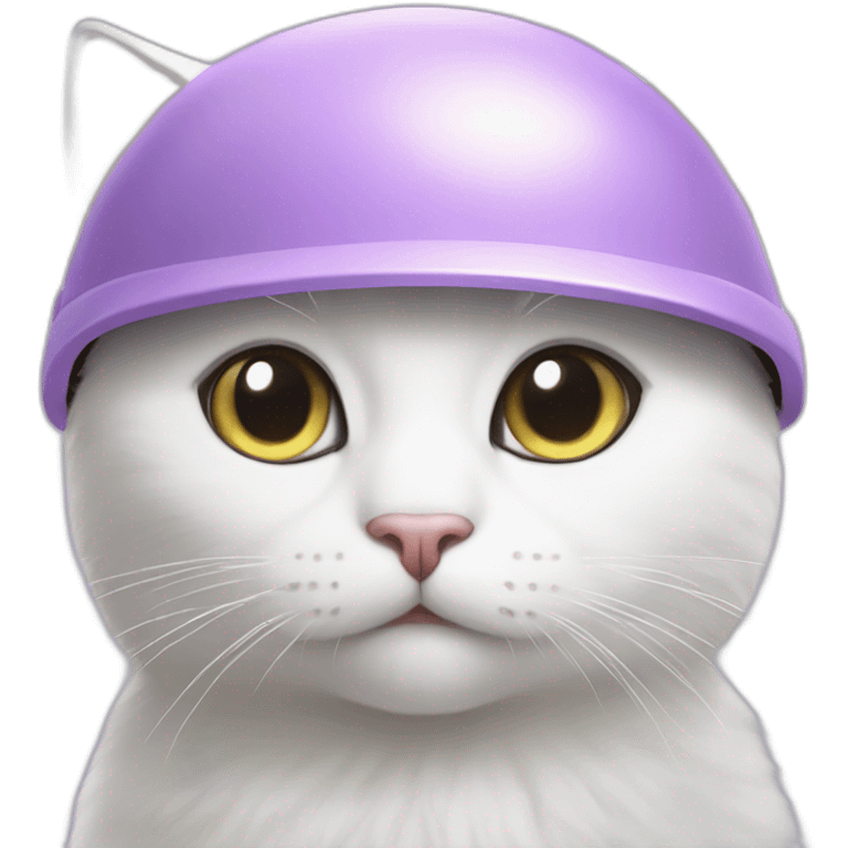 White cat in Lilac helmet emoji