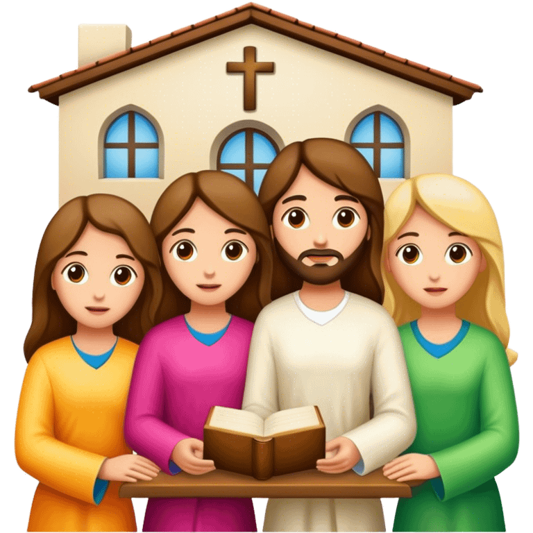 Devotional Christ with  3 girls in house emoji