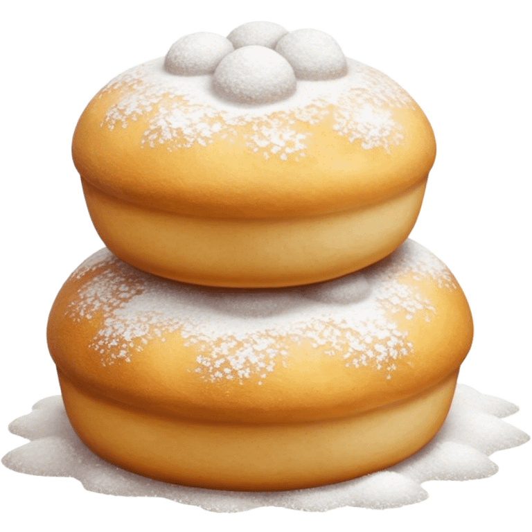 Cinematic Realistic Fritule Dessert Emoji, featuring small, fluffy dough balls dusted with powdered sugar rendered with delicate textures and warm, inviting lighting. emoji