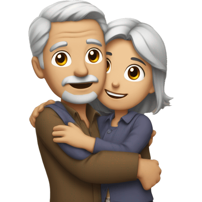 A Man with Grey hair hugs a Girl with Brown Habits emoji