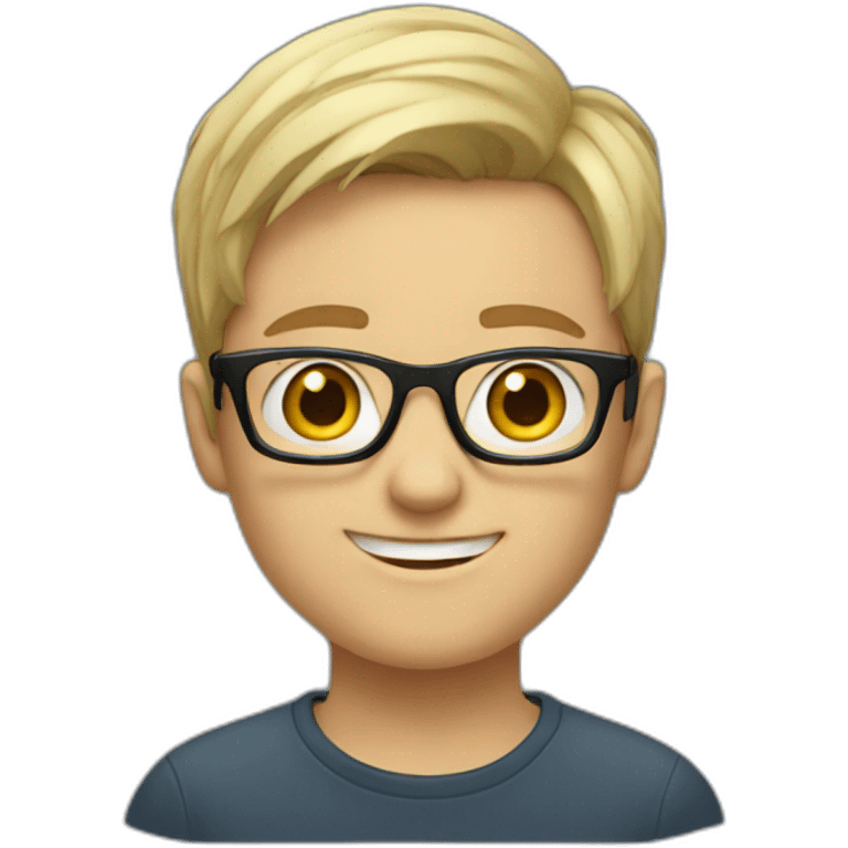 young white person with glasses saying hi emoji