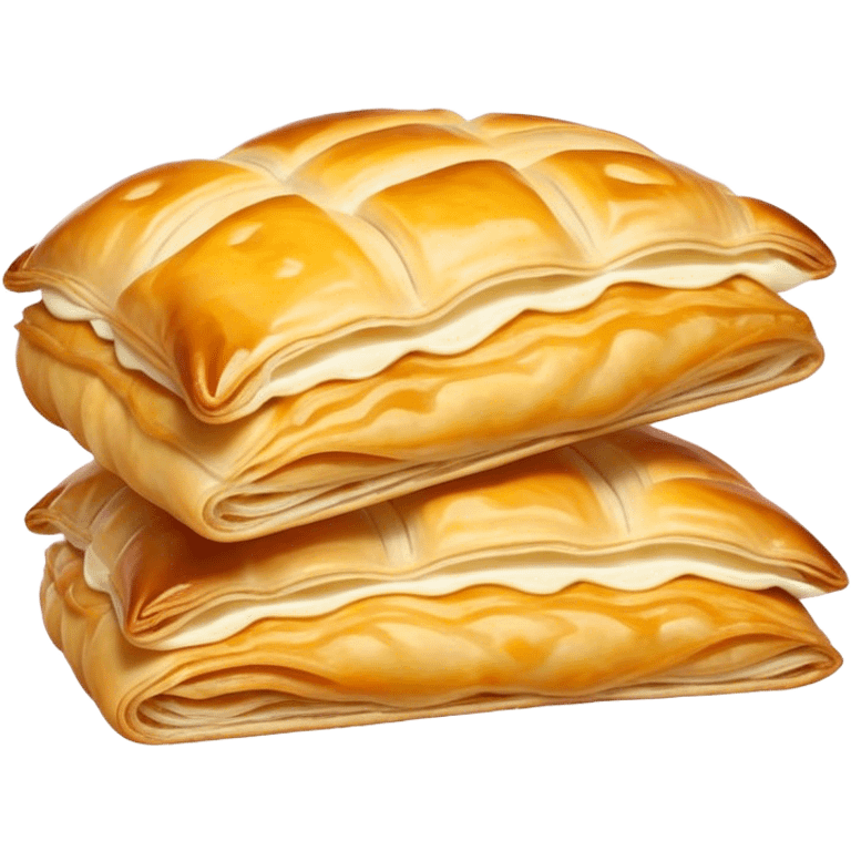 Burek sa Sirom Cinematic Realistic Burek sa Sirom Dish Emoji, depicted as a flat, flaky pastry filled with cheese, rendered with crisp textures and warm, inviting lighting. emoji