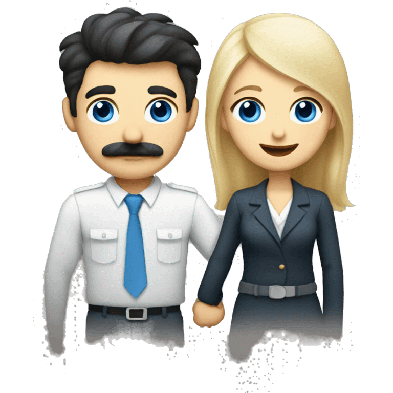 blond blue eyed woman shaking hands with dark hair dark eyed man with mustache emoji