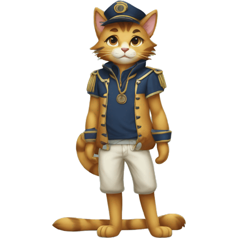 Anthro Fur-Sona feline-Fakémon with a Mariner’s-cap Full Body emoji