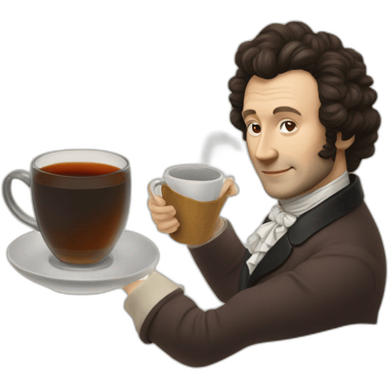 pushkin brews a tea bag in a mug emoji