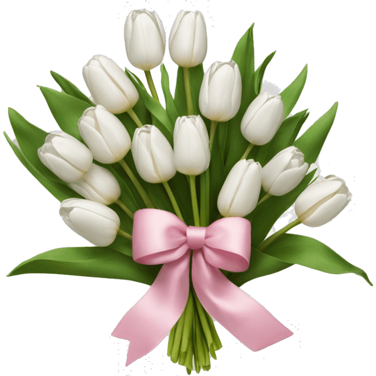 bouquet of white tulips and some pink tulips with a bow around it emoji