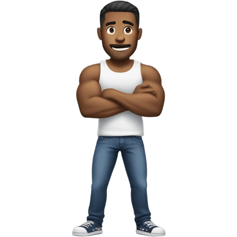 casual guy with phone outfit with big muscles emoji