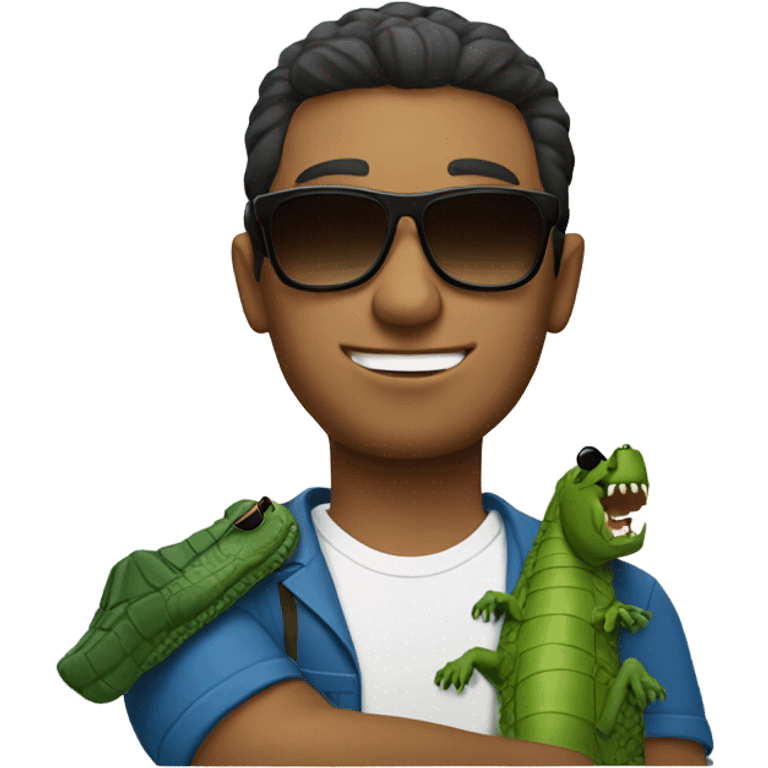 A guy holding crocodile with sunglasses  emoji