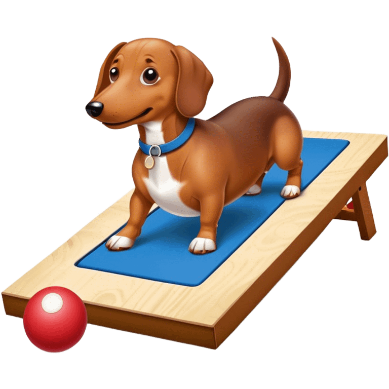 Wiener dog playing cornhole emoji