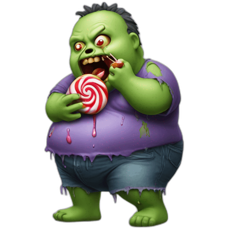 fat zombie eating a lollipop hyperrealistic emoji