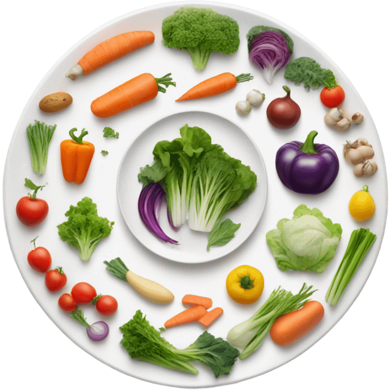 round white plate with healthy food emoji