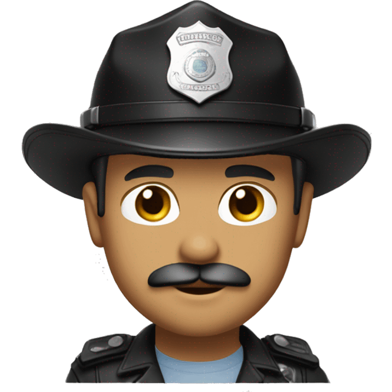 Light tan skin Mustache man black leather police cap emoji