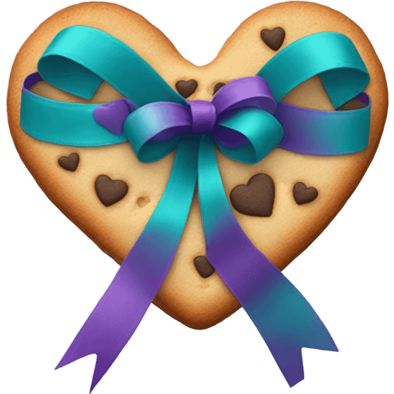 Heart cookie with teal purple ribbon emoji