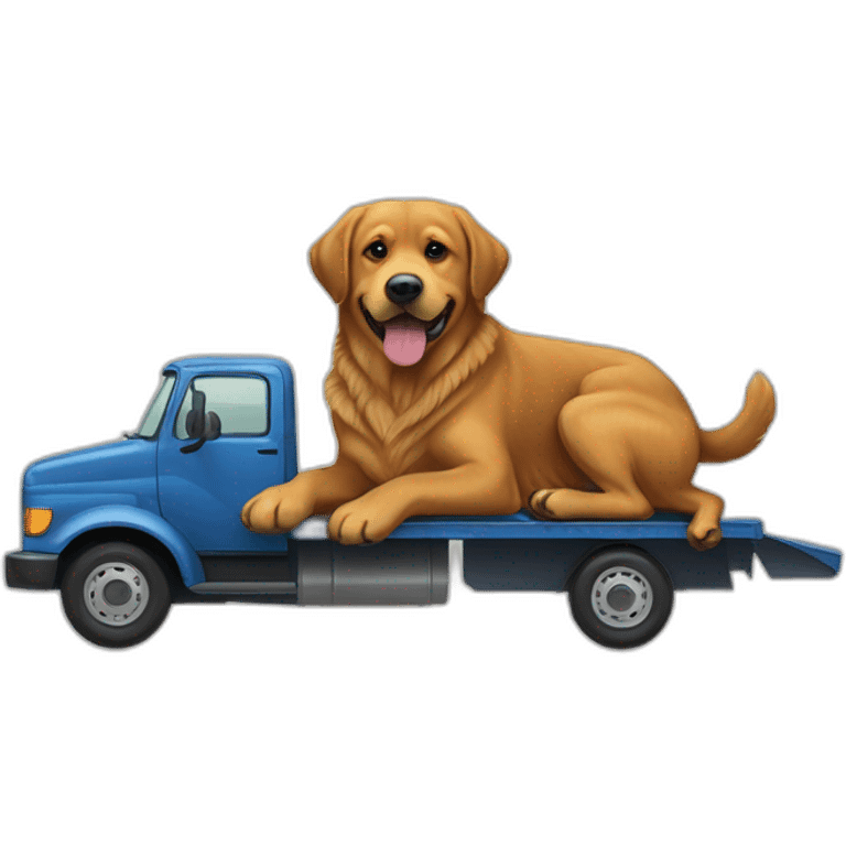 A rottweiller and A Golden retriever hugging a rottweiller on a moving truck emoji