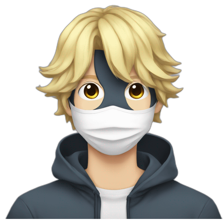 Anime guy with mask on, degital clasess hide his face emoji