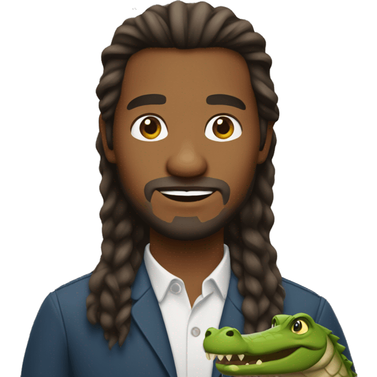 Long hair brown man holding alligator  emoji