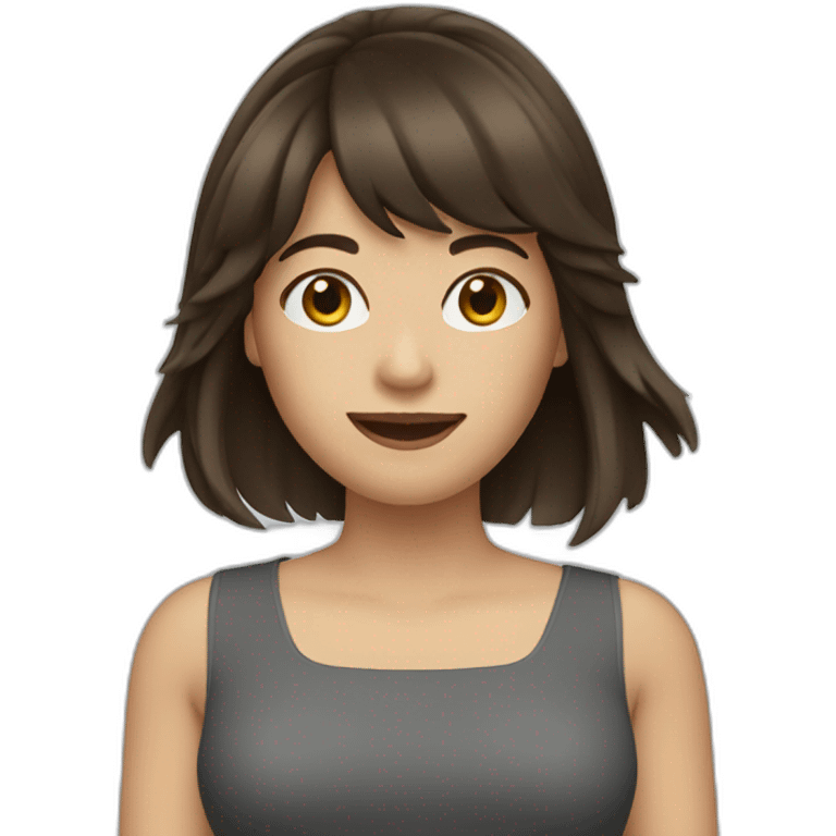 brunette woman with bangs and long hair waving emoji