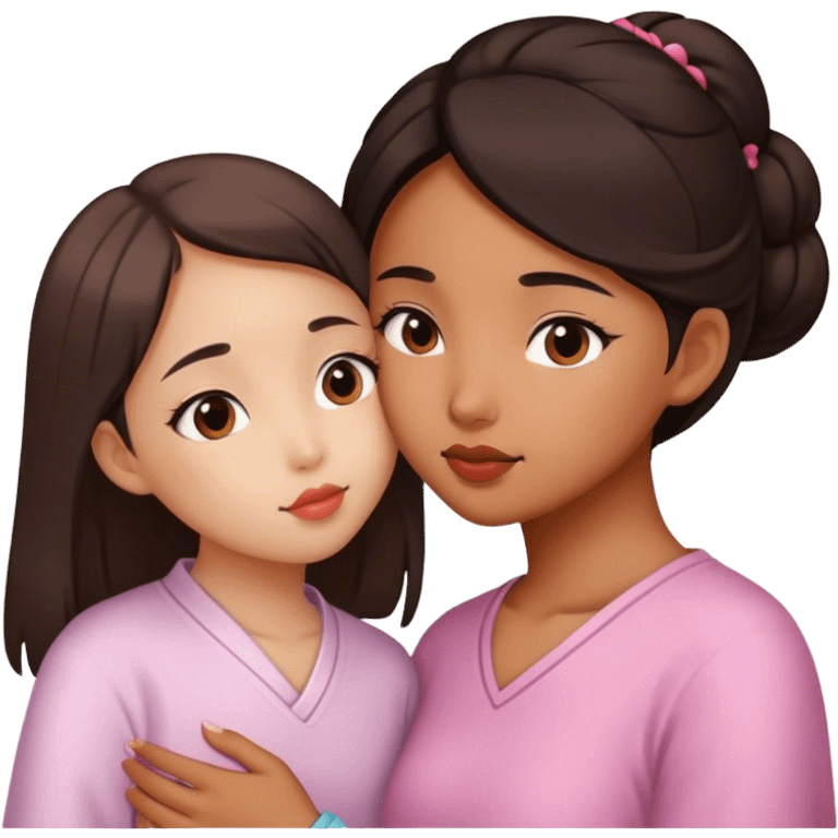 Chinese girl and brown girl kissing on the lips emoji