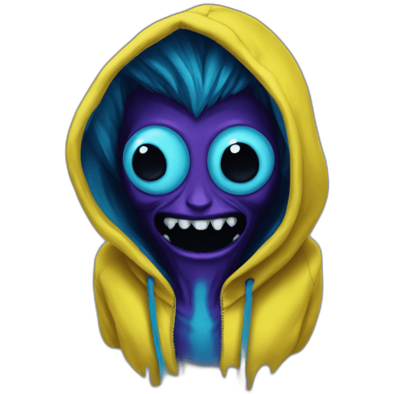 banana dominus hoodie with yello blue scary demon eyes emoji