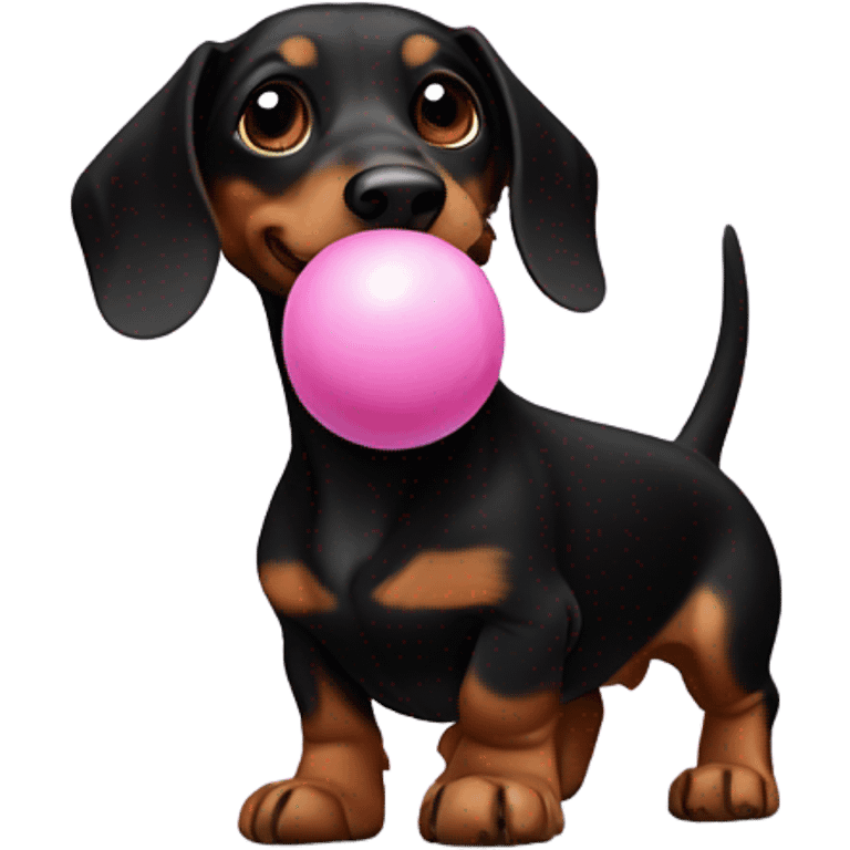 Black and brown dachshund with white front paws holding a pink ball in its mouth emoji