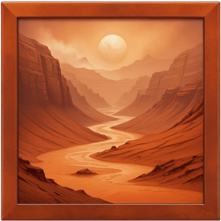 Cinematic Realistic Mars, portrayed with rugged, rust-colored landscapes, deep canyons, and swirling dust storms rendered with lifelike texture and an orange-hued glow that evokes the enigmatic allure of the Red Planet. emoji