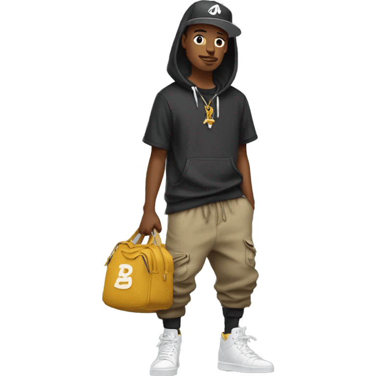 Person wearing clothes with hip hop cursive font style clothes emoji