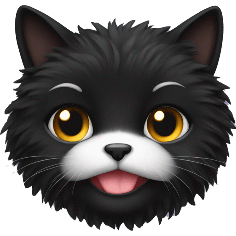 Black fluffy cat with white mouth emoji