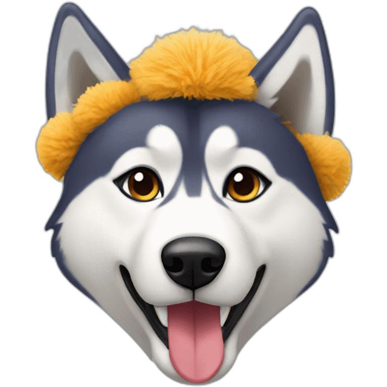 Husky wearing a pompom hat emoji