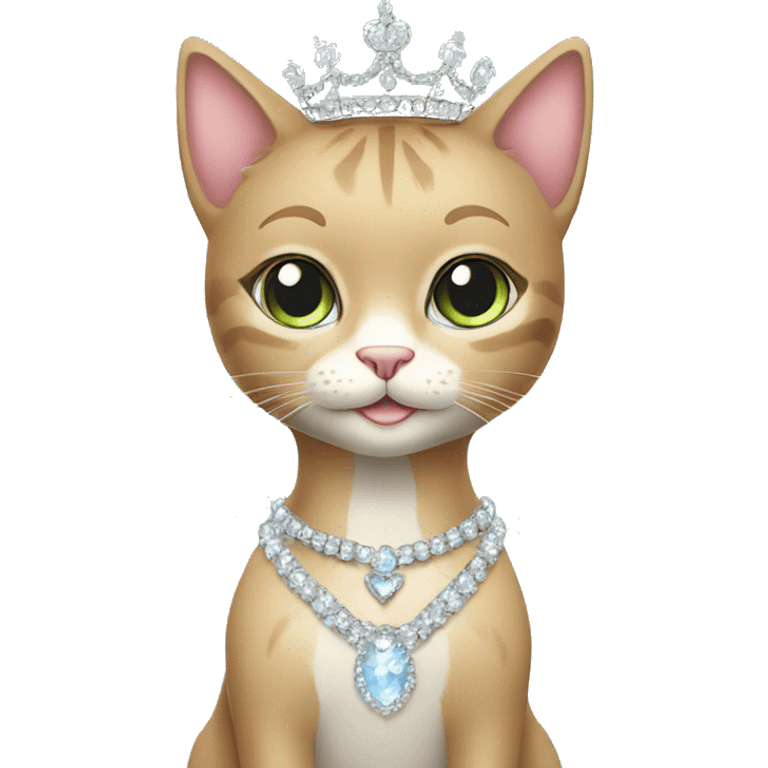 Sparkly princess-cat with tiara and necklace full body emoji