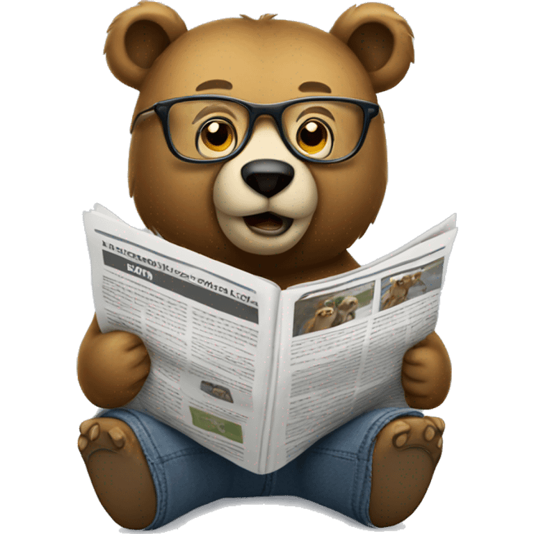 bear sitting on truck wearing glasses reading newspaper emoji