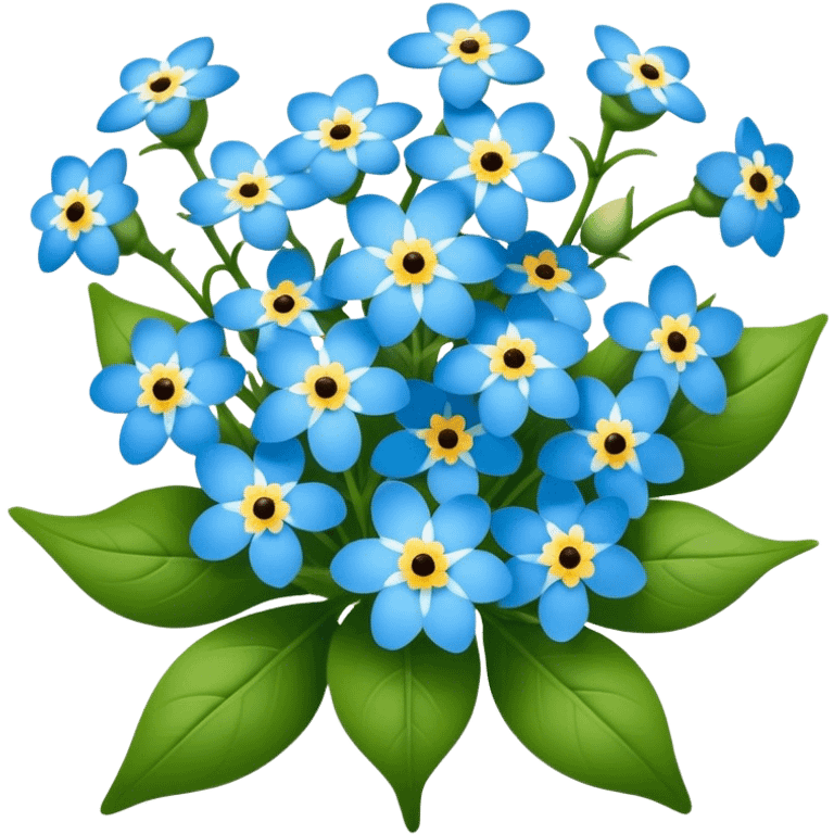 luxuriant, big bouquet Forget-Me-Not flower, stem, leaf emoji