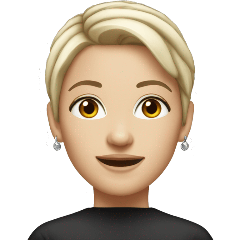 white girl, black and short hair, 40 age, smile, 1 earring  emoji