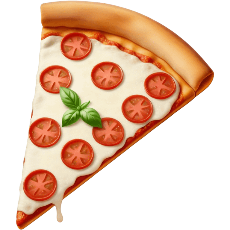 Pizza Napoletana Cinematic Realistic Pizza Napoletana Dish Emoji, depicted as a delicious slice of Neapolitan pizza with a thin, crispy crust, fresh tomato sauce, mozzarella, and basil, rendered with mouth-watering textures and vibrant, warm lighting. emoji