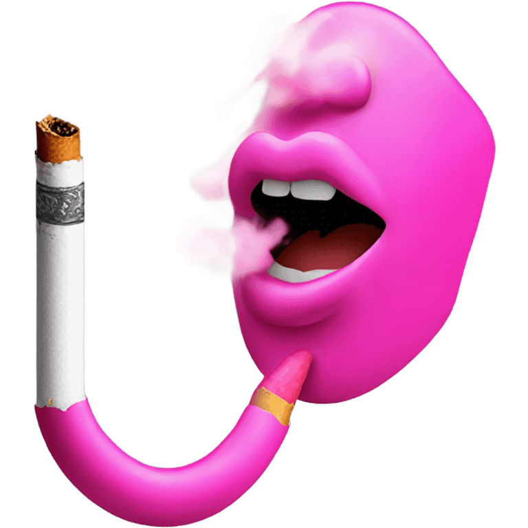 Neon pink lips are blowing smoke, and a cigarette is in her mouth emoji