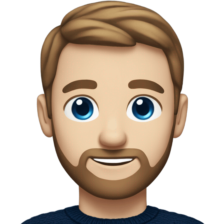 irish man blue eyes, brown short receding hair and short beard, wearing a smart navy blue jumper. emoji