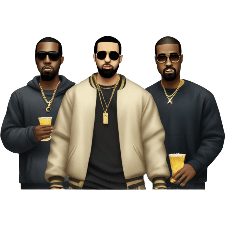 Drake, P Diddy and Kanye having a party emoji