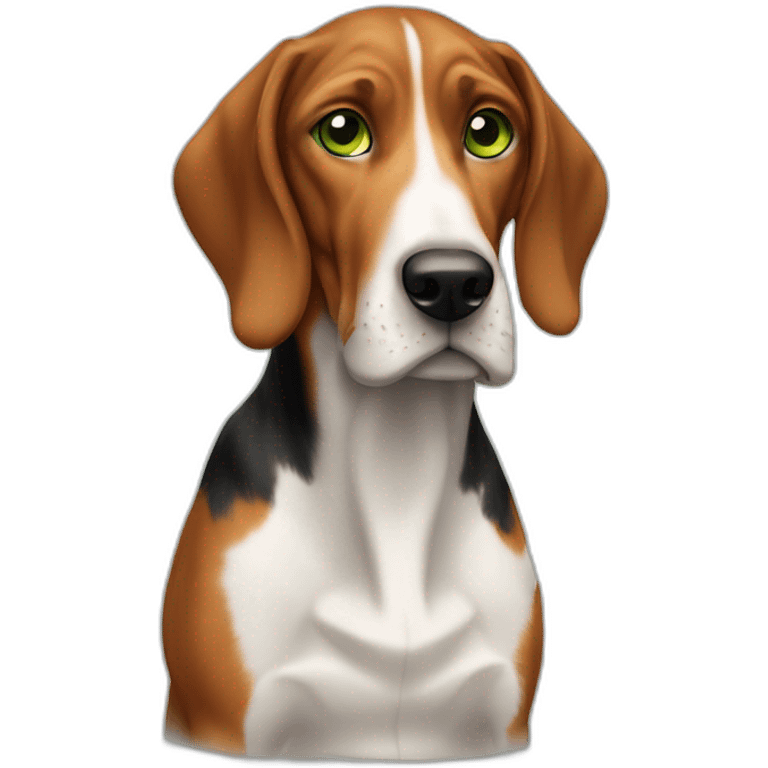 redtick hound dog with small blaze on forehead and light green eyes  emoji