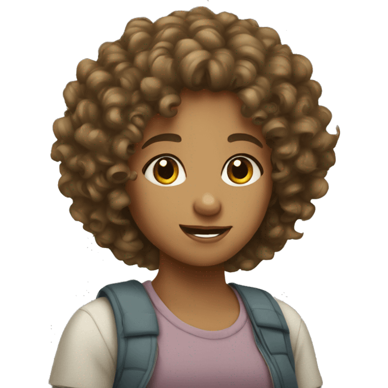 Curly haired girl with tan emoji