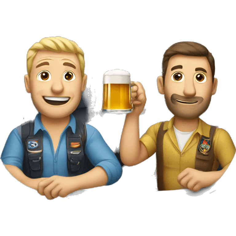 two men drinking beer ontop of a plane emoji