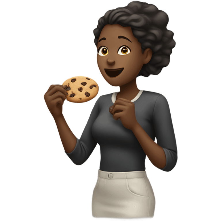 Black woman eating chocolate chip cookie emoji