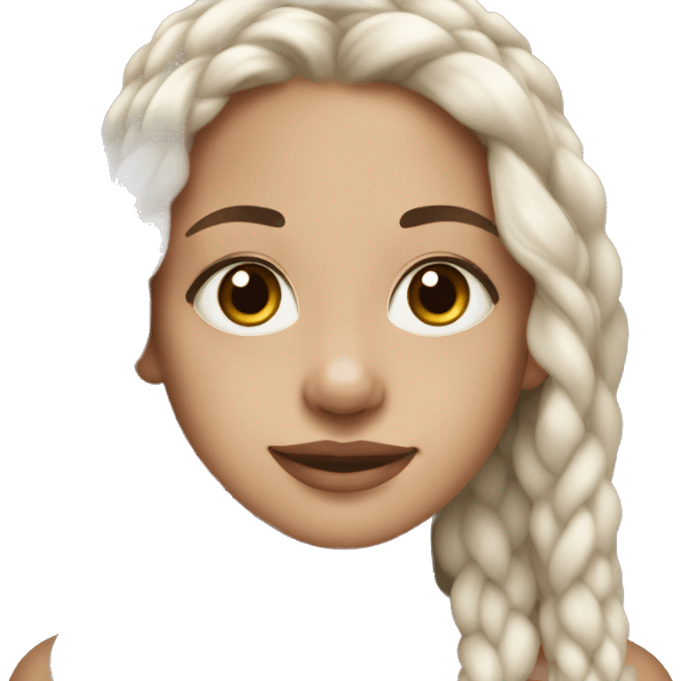 Young woman with long white braided hair vitiligo Skin brown eyes emoji