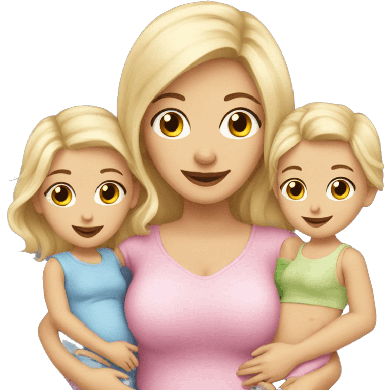 Blonde mother with 3 daughters 2 toddlers 1 newborn  emoji