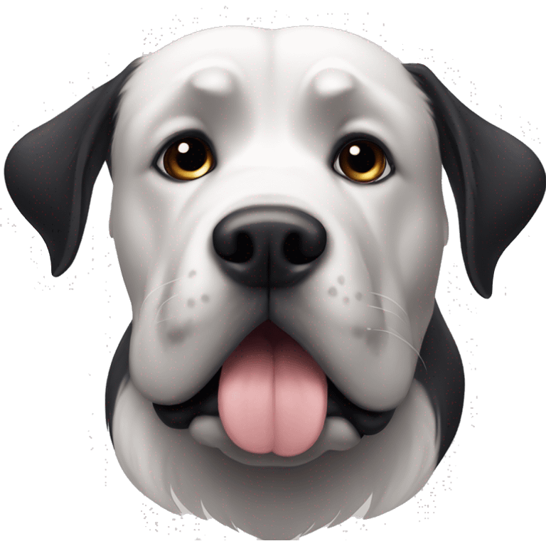 Large black dog with white patch, big jowls, sad puppy eyes, angel wings emoji