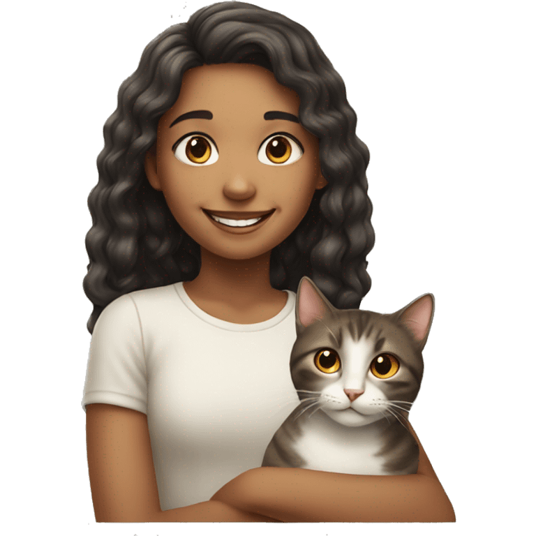 smiling girl with cat portrait emoji