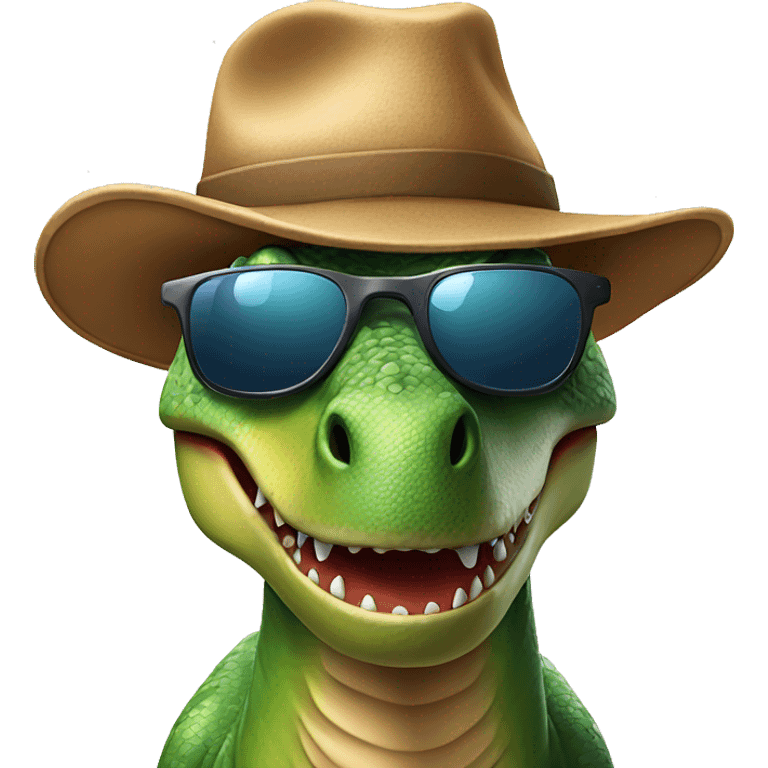 dinosaur wearing sunglasses and a hat emoji