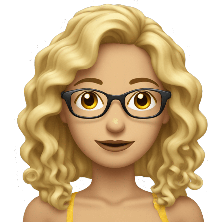 Mujer pelo largo rizado mechas rubia gafas metalicas emoji