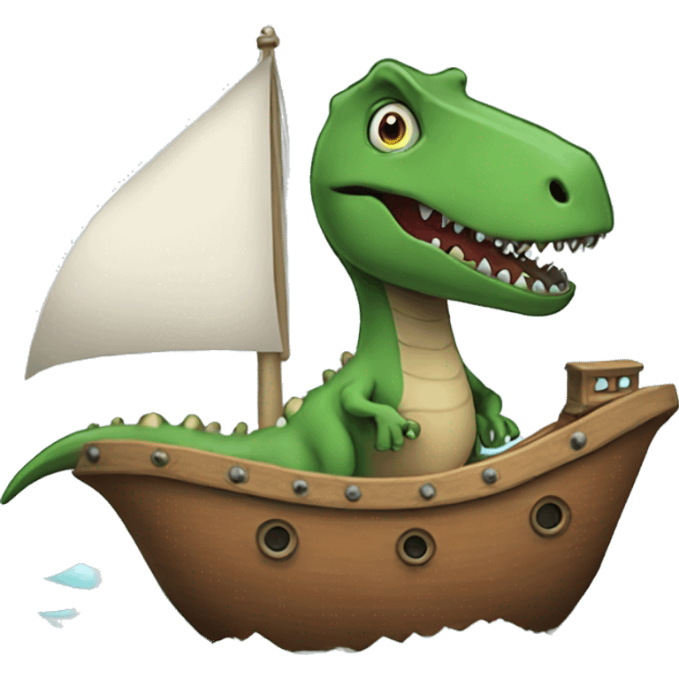 A cartoon t-rex on a ship emoji